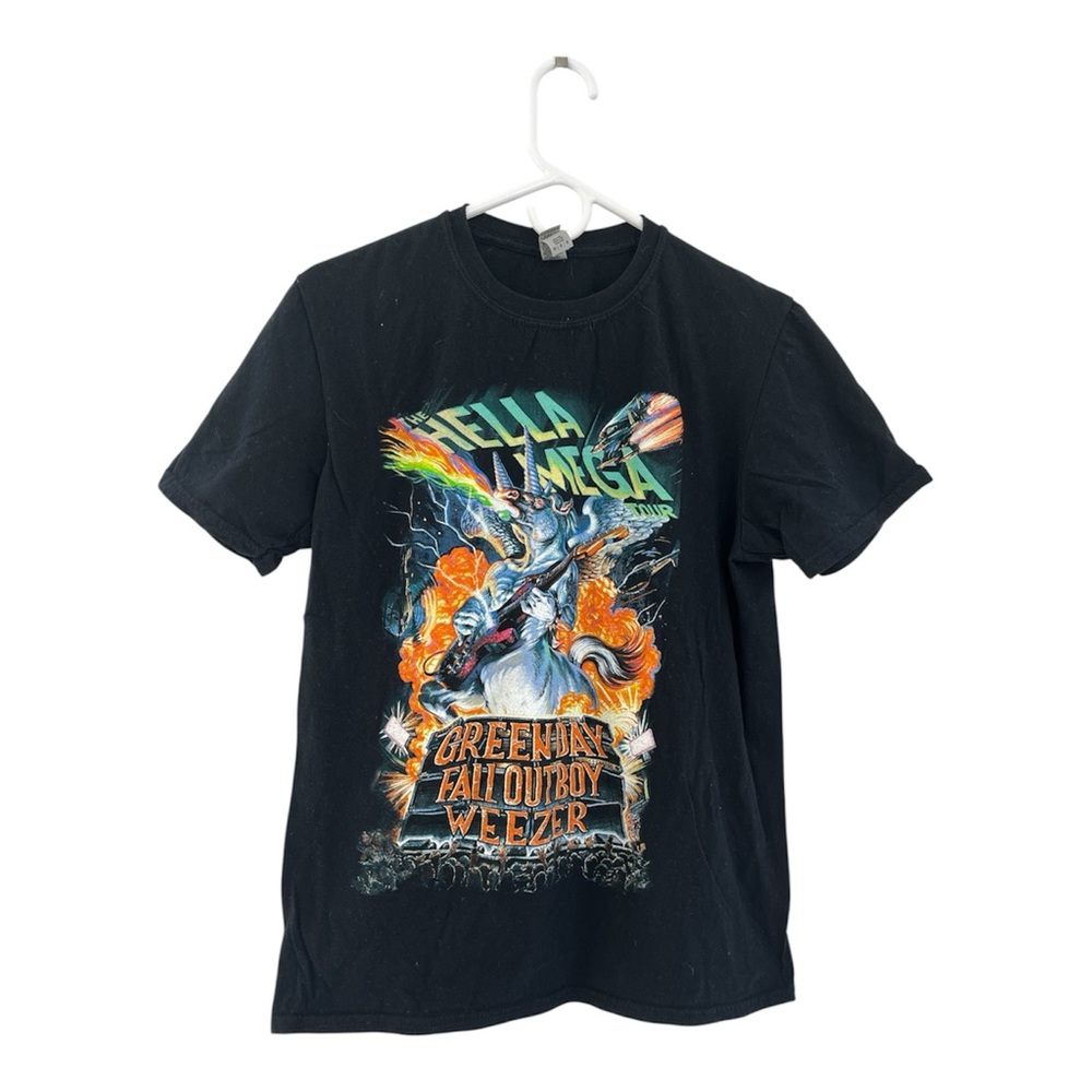 2021 The Hella Mega Tour Weezer Green Day Fallout Boy Unisex Black T Shirt M